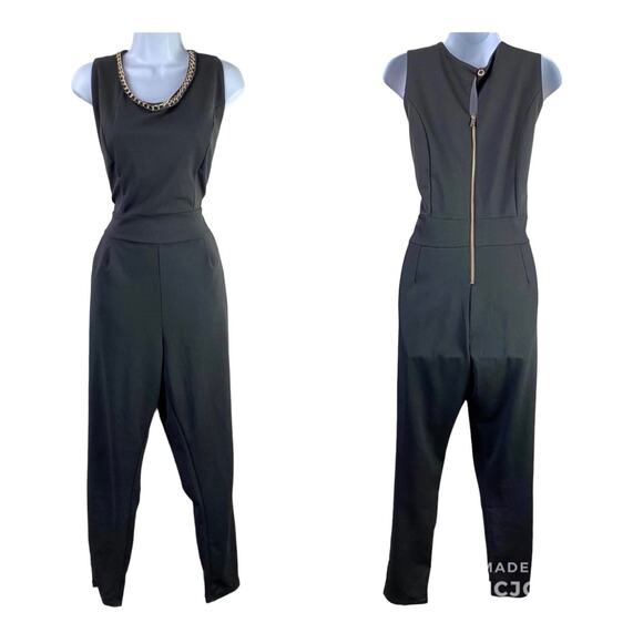 Vintage J for Justify Jumpsuit Retro Disco Black Gold Chain XL - Picture 1 of 4